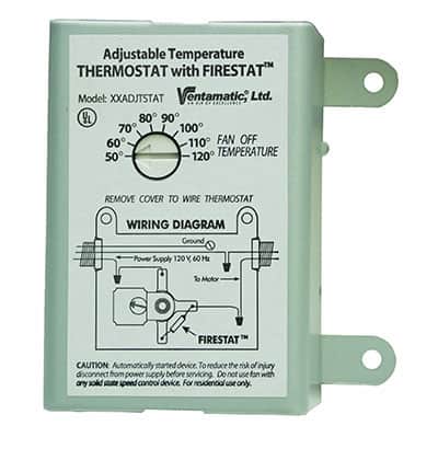 Thermostat for powered shed ventilation fan
